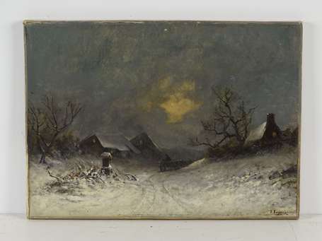 ECOLE Xxé Paysage enneigé au clair de lune. Huile 