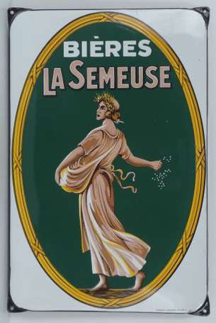 BIERE LA SEMEUSE : Plaque émaillée plate à 