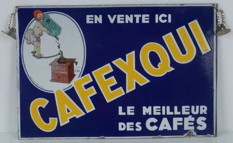 CAFEXQUI : Plaque émaillée double-face, illustrée 