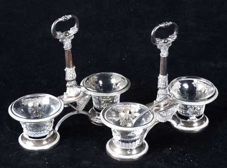 Paire de salerons double en argent à motifs de 