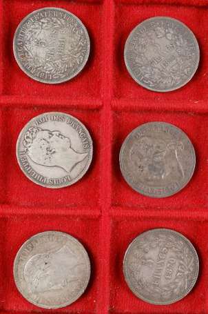 France lot de 6 pièces de 5 francs Louis XVIII- 