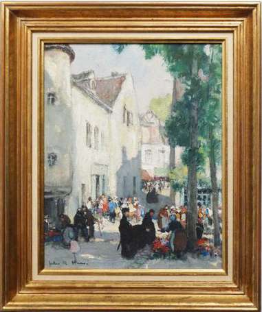 Hervé Jules René (1887-1981) Le marché aux fleurs.