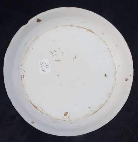 Deux assiettes en faïence polychrome, l'une à 