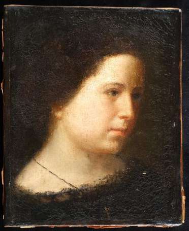 Ecole ancienne. Portrait de femme de profil droit.