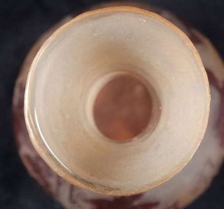 Legras. Vase en verre multicouche violine sur fond