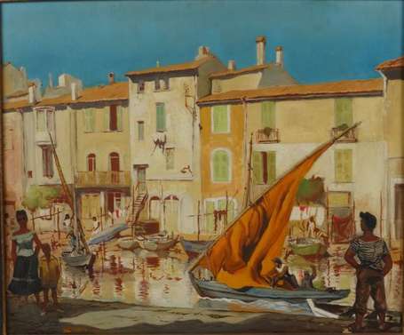 Jutard Georges (1908-1997) Canal animé. Huile sur 