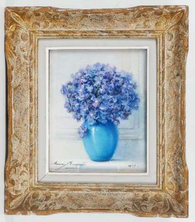 Buron Henri (1880-1969) Bouquet de fleurs bleues 