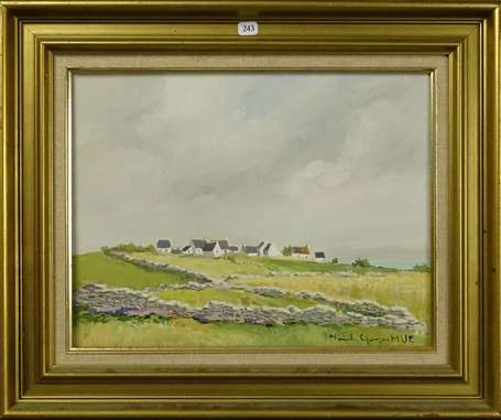 HUE Marcel Georges XXe - Hameau breton. Huile sur 