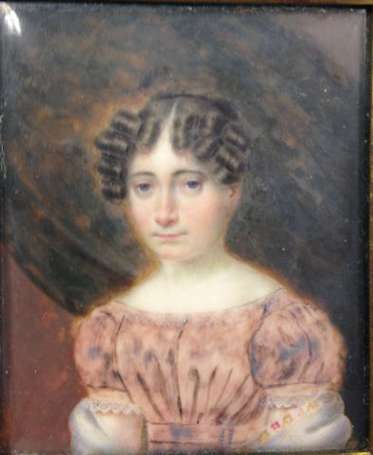 Miniature encadrée, portrait d'une jeune femme à 