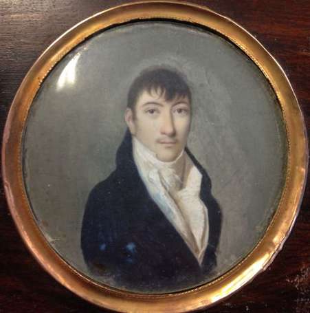 Miniature encadrée, portrait de gentilhomme à la 