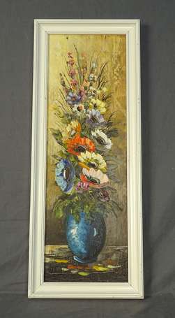 ECOLE XXe - Bouquet de fleurs. Huile sur toile, 