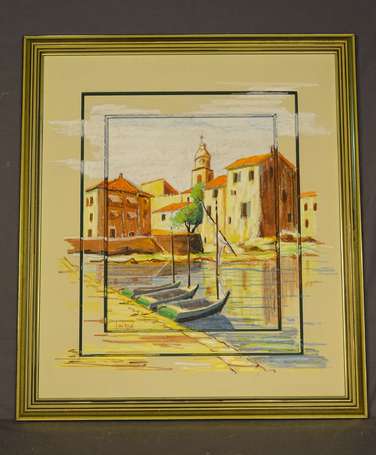 LAIME Gérard (1939) - Port méditérannéen. Pastel, 