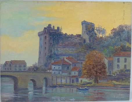 LACOMBE A. XXe - Château de Clisson. Huile sur 