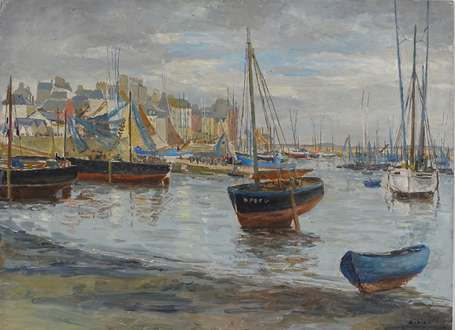 ECOLE XXe - Le Port de Douarnenez. Huile sur 