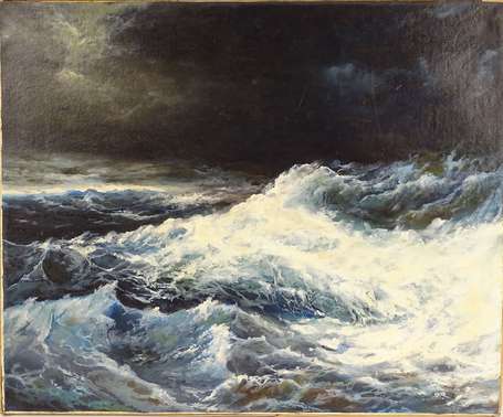 ECOLE XXe - Tempête maritime nocturne. Huile sur 