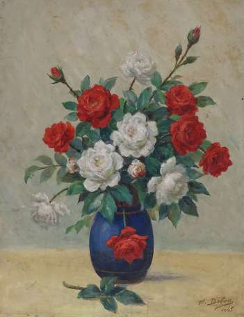DEHEN H. XXe - Bouquet de roses. Huile sur panneau
