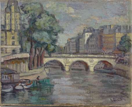 LAMBERT M. XXe - Pont. Huile sur toile, signée en 