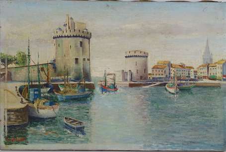 MULLER G. XXe - Le Port de la Rochelle. Huile sur 