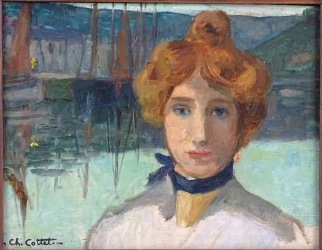 ECOLE XXe - Portrait de femme rousse. Huile sur 