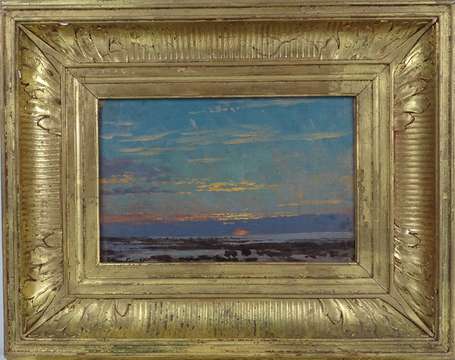 ECOLE XIXe - Coucher de soleil sur la mer. Huile 