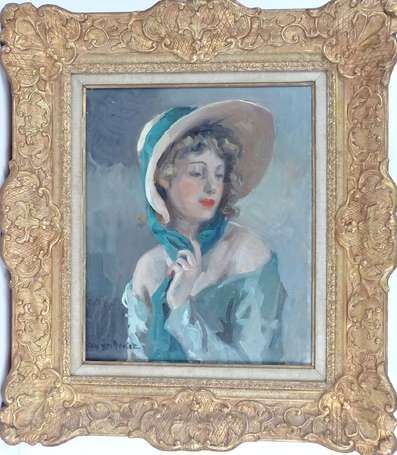 ECOLE XXe - Mademoiselle Daronval. Huile sur 