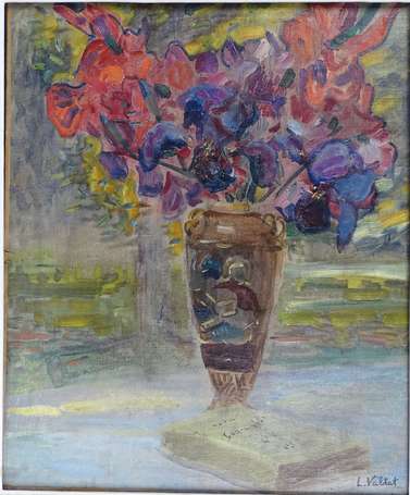 ECOLE XXe - Bouquet. Huile sur toile, signature 