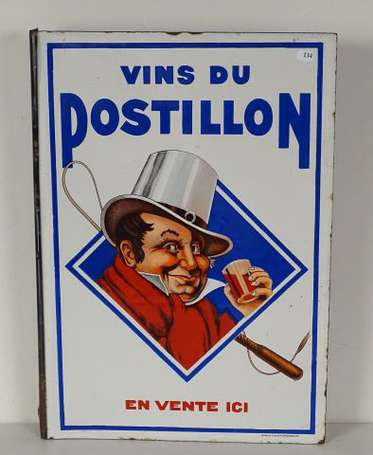 VINS DU POSTILLON : Plaque émaillée double-face à 