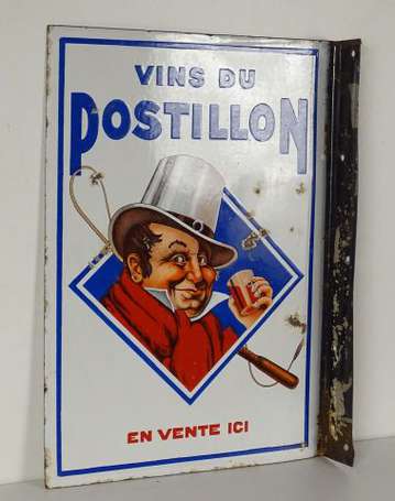 VINS DU POSTILLON : Plaque émaillée double-face à 