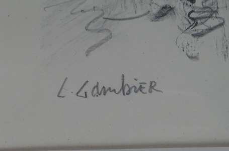 GAMBIER L. XXe - Port à marée basse. Lithographie,