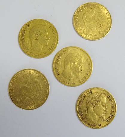5 pièces 10 francs or dont 2 au coq 1900, 2 