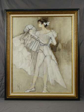 FRANCK L. (XXe) - Danseuse au tutu blanc. Huile 