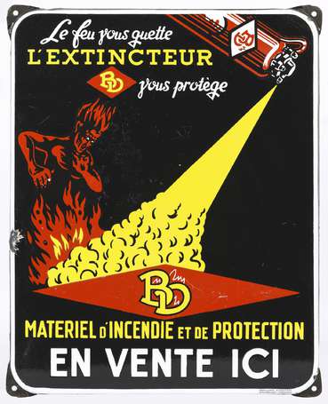 EXTINCTEUR BD : Rare plaque émaillée à oreilles 