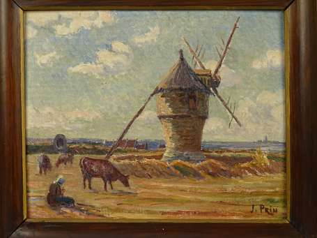 PRIN Jeanne XXe - Moulin en presqu'ile. Huile sur 