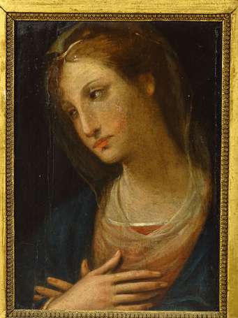 ECOLE XVIIIème - Vierge. Huile sur panneau. 43,5 x