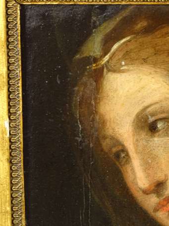 ECOLE XVIIIème - Vierge. Huile sur panneau. 43,5 x