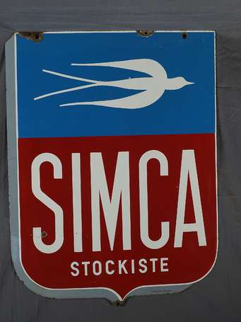 SIMCA « Stockiste » : Plaque émaillée double-face 
