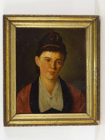 ECOLE XIXé Portrait de femme. Huile sur toile. 46 
