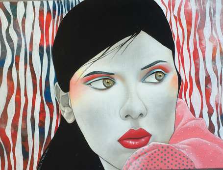 PATRICIA PERROCHEAU.  Scarlet en rose . acrylique 