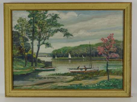 BOUBINET M. Voilier sur l'Erdre. Huile sur toile 