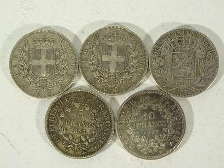Lot de 5 pièces de 5 francs Divers XIX - XXème P. 