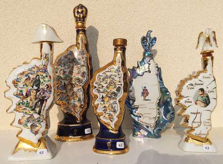 Corsica - Cinq flacons en porcelaine polychrome.