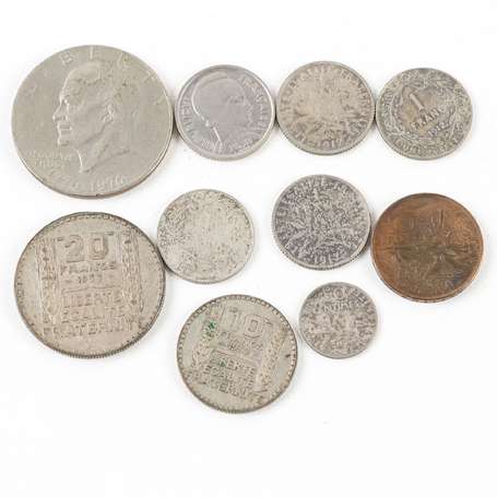 1 lot de monnaies diverses dont une 20F Turin en 