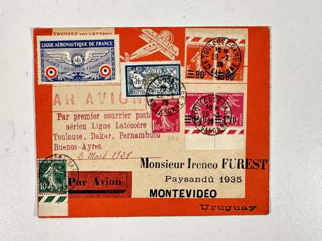 France Lettre par avion de Mars 1928. Cachet Rouge