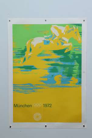 JO MUNCHEN 1972 EQUITATION. Affiche entoilée et 