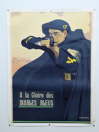 A LA GLOIRE DES DIABLES BLEUS. Affiche entoilée et