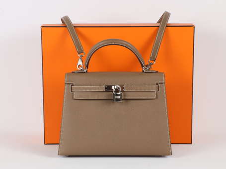 HERMES - Sac Kelly 25 cm en cuir Epsom étoupe, 