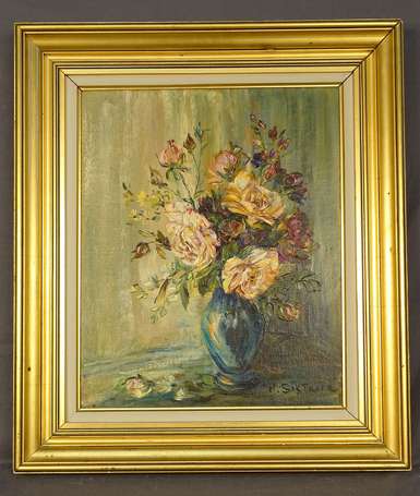 SISTRIER Marie (1908-?) - Bouquet de roses. Huile 