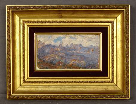 ECOLE XXe - Paysage de montagne. Huile sur carton,