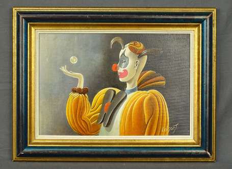 LOISANT Sylvain (1954-) - Clown à la sphère. Huile