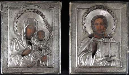 Deux icônes de la Vierge de Tikhvine et du Christ,